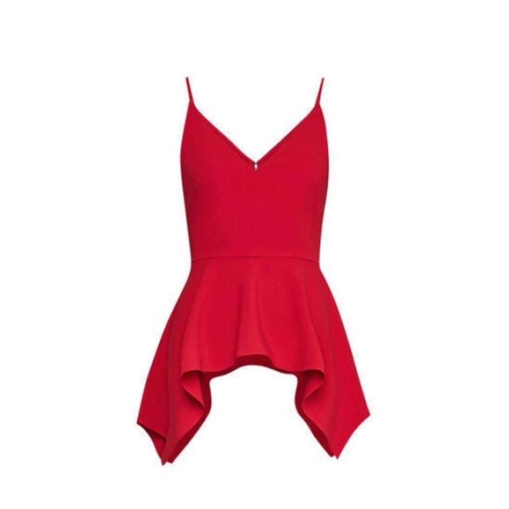 BCBGMAXAZRIA women's peplum red top sleeveless,V-Neck. - Picture 3 of 7